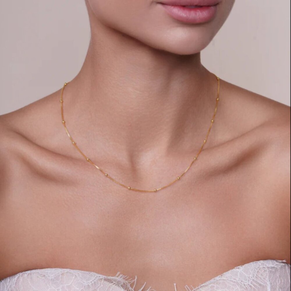 Sterling Silver 925 Gold Plated Box with Bead Chain 0.8mm 18 inches